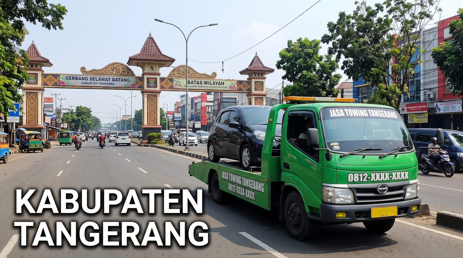 Truk derek mobil jasa towing Kabupaten Tangerang 24 jam Sindu Trans